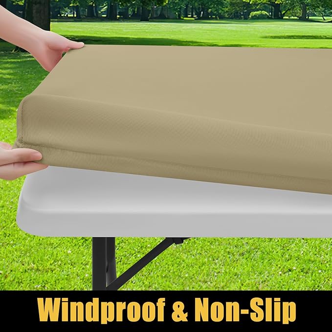 Smiry Rectangle Picnic Table Cloth, Waterproof Elastic Fitted Tablecloths for 8 Foot Tables, Washable Polyester Table Cover for Camping, Indoor and Outdoor (Taupe, 30"x96")