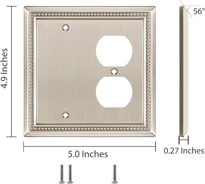 Henne Bery Sunken Pearls Heavy Duty Decorative Wall Plate Switch Plate Outlet Cover (Blank/Duplex, Satin Nickel)
