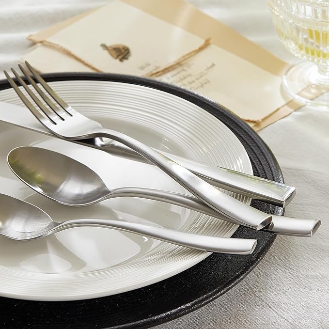 HIKAA 20-Piece Silverware Set for 4, Heavy Duty Stainless Steel Flatware Cutlery Set For Home Kitchen Restaurant Hotel, Kitchen Utensils Set, Matte Satin, Dishwasher Safe
