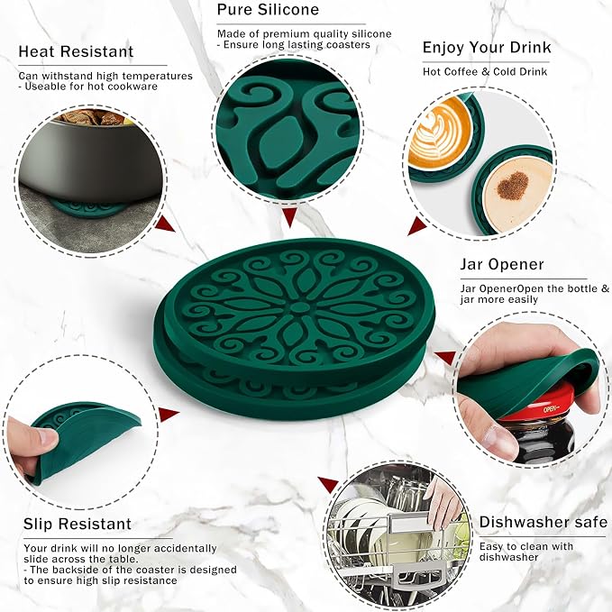 Silicone Coasters for Drinks, Resistant Reusable Drink Coasters-Great Gift for - Image 6