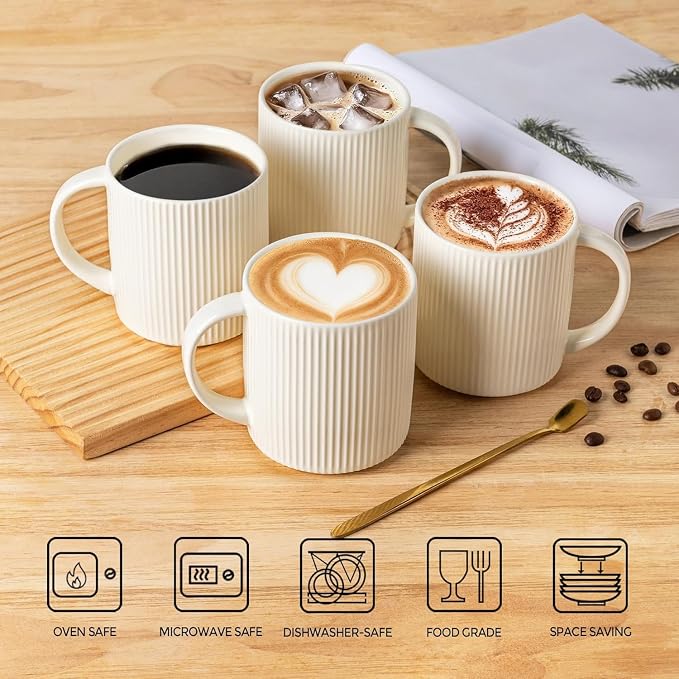 theterra Ceramic Coffee Mugs Set of 4, 14.2 oz Coffee Cups - Image 4