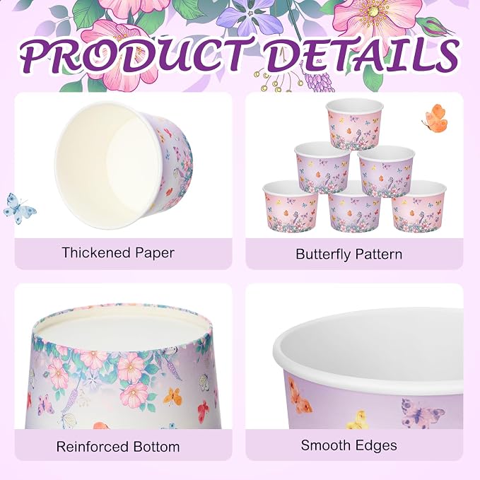 CHENGU 60 Pcs Butterfly Ice Cream Cups Birthday Party Decorations 9 oz Pink and - Image 5