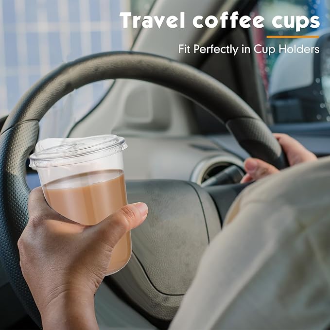 25 Sets 16 oz Clear Plastic Cups with Strawless Sip Lids, Thickened Clear Disposable Plastic PET Crystal Cups for Iced Coffee, Smoothie, Cold Beverage, Drink Shops and Party Catering