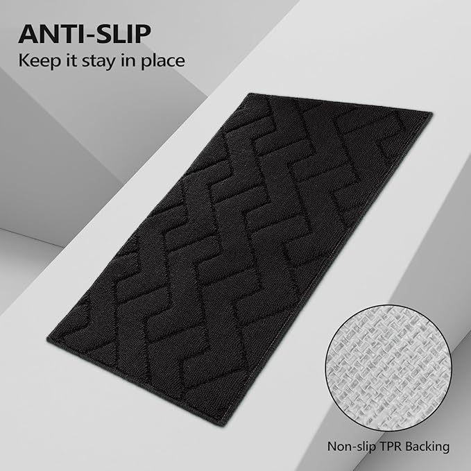 hicorfe Kitchen Rugs and Mats Sets,2 Pieces Super Absorbent Polypropylene Non-Slip Rug,Soft Comfort Floor Mat,Washable for Kitchen,Hallway,Office,Sink,Laundry(20" x 32"+20" x 48",Black)
