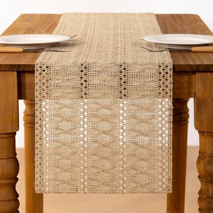 Burlap Boho Table Runner Farmhouse Jute Bamboo Table Runner 12x48 Inch | Small - Image 3