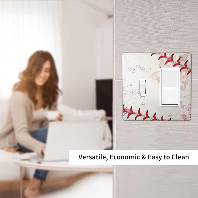 Light Switch Cover Baseball Sports Ball Game 2 Gang Toggle Rocker Combo Socket Cover Wall Plates Decorative Switch Plates and Outlet Covers for Bathroom Bedroom Decor