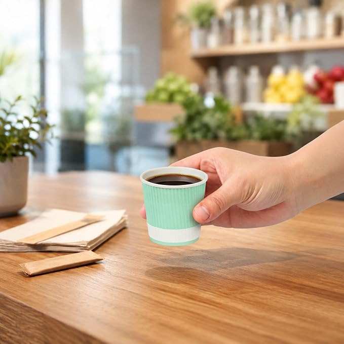 Restaurantware Ripple Wall Coffee Cups 500 Count 4 Ounce Insulated Light Green - Image 5