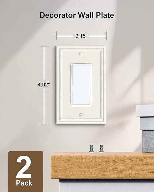 2-Pack Decorator Outlet Cover Plate, Light Almond Decorative Switch Plates and Outlet Covers, Durable Zinc Alloy Wall Plates for Electrical Outlets, Receptacle, GFCI Outlet, Dimmer Switch