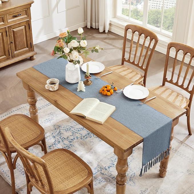 Cotton Linen Table Runner, 13x108 Inch, Dusty Blue - Image 7