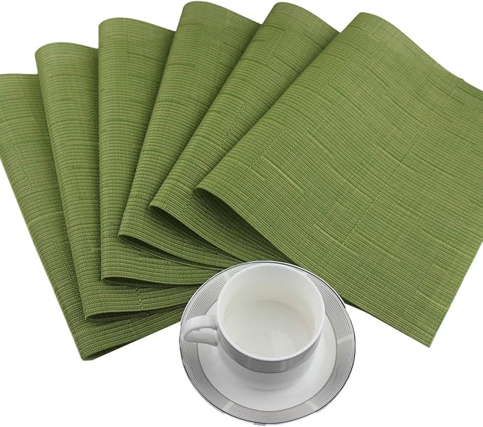 Plastic Placemats,Non Slip Washable Placemats for Dining Table Wipe Clean Table Mats Set of 6 (Sage Green)