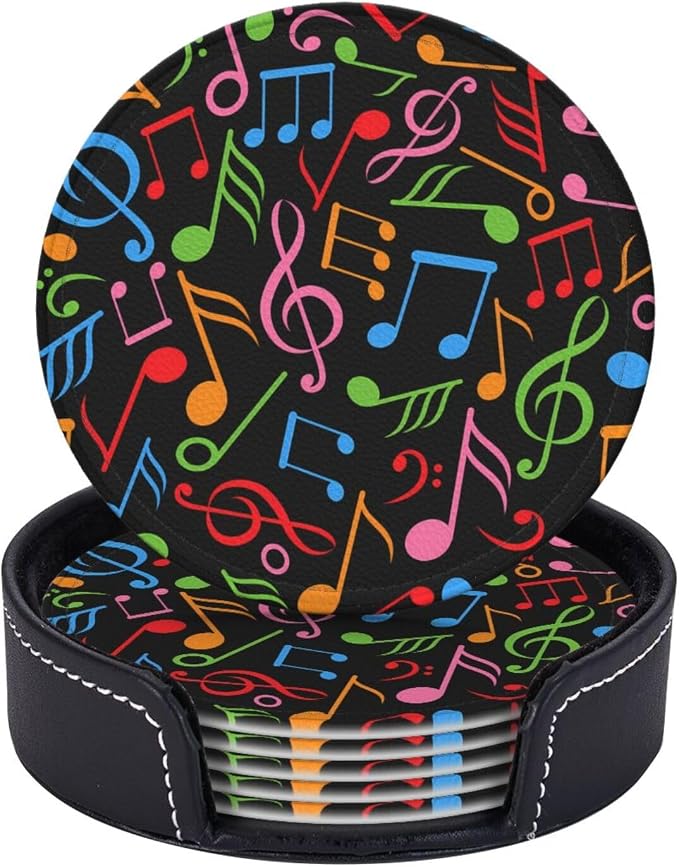6 Pcs Colorful Music Note Leather Coasters by Jfniub