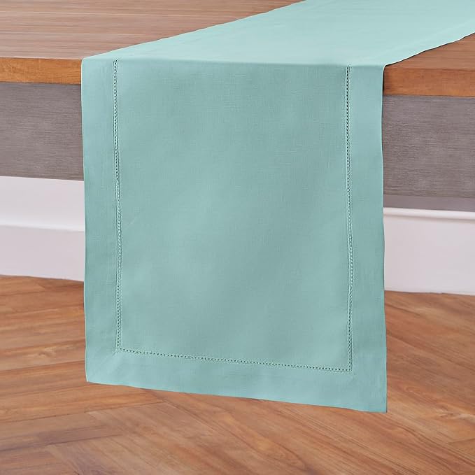 Solino Home Cotton Linen Dining Table Runner Pastel Turquoise, 14 x 36 in | - Image 2