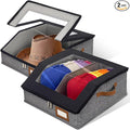 2-in-1 Hat Organizer for Baseball Caps Holds 48-60 Caps Hat Storage with Adjustable Divider Stackable Hats Holder for Closet with Clear lid Cowboy Hat Box for Men Women 2 PCS Black and Grey