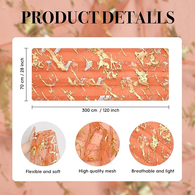 Artoid Mode Marble Pattern Orange Gauze Table Runner 10FT, Glitter Metallic - Image 7