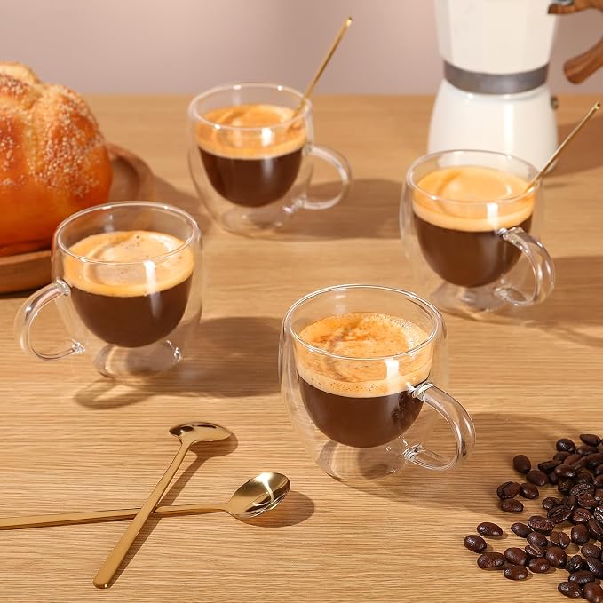 VENVENWEAVS Espresso Cups Set Of 4, Double Wall 5OZ Hand Blown coffee Shots - Image 4