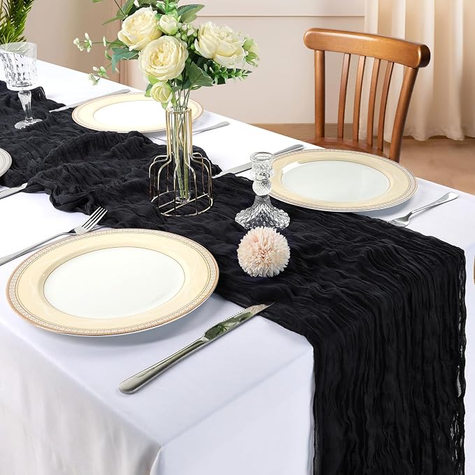 12 Pack 10Ft Black Cheesecloth Table Runner 23 x 120 Inch | Gauze Rustic Boho - Image 2