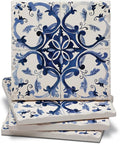 Thirstystone Blue & White Floral 4 Pack Tumbled Tile Stone Coasters | 4" Square by CounterArt