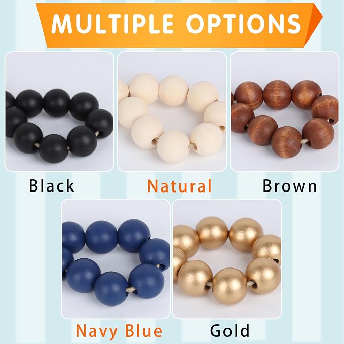 Meplait 6 Pack Wooden Bead Napkin Rings, Farmhouse Napkin Ring, Stretchable - Image 5