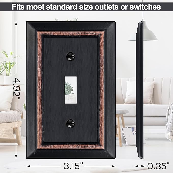 Oil Rubbed Bronze Light Switch Cover Plate, Decorative Metal Aged Bronze Switch Plates Outlet Cover, Light Switch Cover Plate, 1-Gang Wall Plates (Single Toggle, 6 Pack)