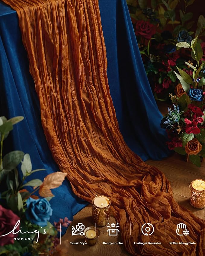 Ling's Moment Terracotta Cheesecloth Table Runner, 120 Inch, Burnt Orange | 10FT - Image 4