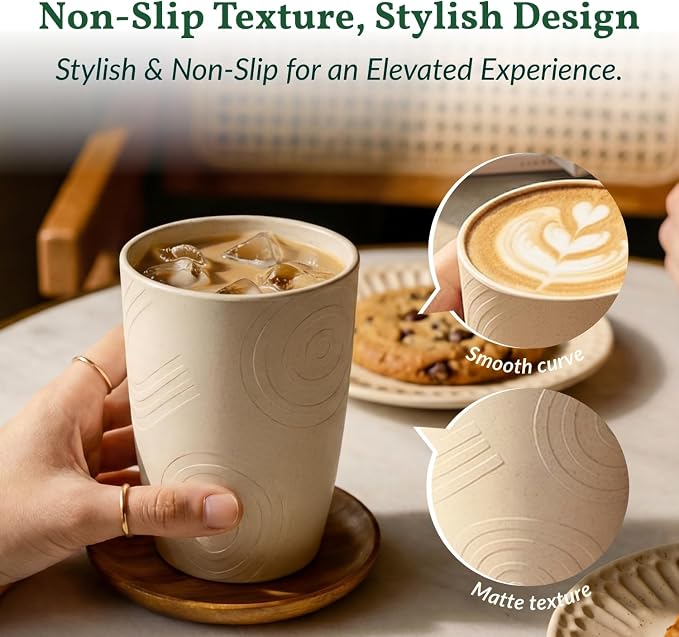 Homienly Wheat Straw Cups Drinking Glasses Set of 6, Unbreakable Plastic Cups - Image 3