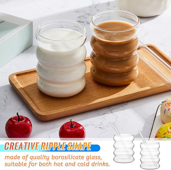 Tessco for you 4 Pcs Creative Glass Cups Vintage Drinking Glasses Ribbed - Image 4