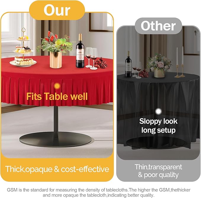 8 Pack Red Spandex Round Tablecloths for 72in Table, Stretchy Fitted 6FT Round Table Cloths, Wrinkle Free Table Cover with Skirt for Wedding Birthday Party Bridal Shower Banquet