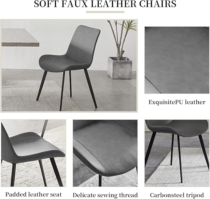 55.1'' Dining Table Set for 4,Modern Wood Dining Table,Leather Dining Chairs 4,Table and Chairs Set of 4,Ideal for Kitchen Dining Room (Cat Scratch Table + 4 Gray Chairs, 55.1")
