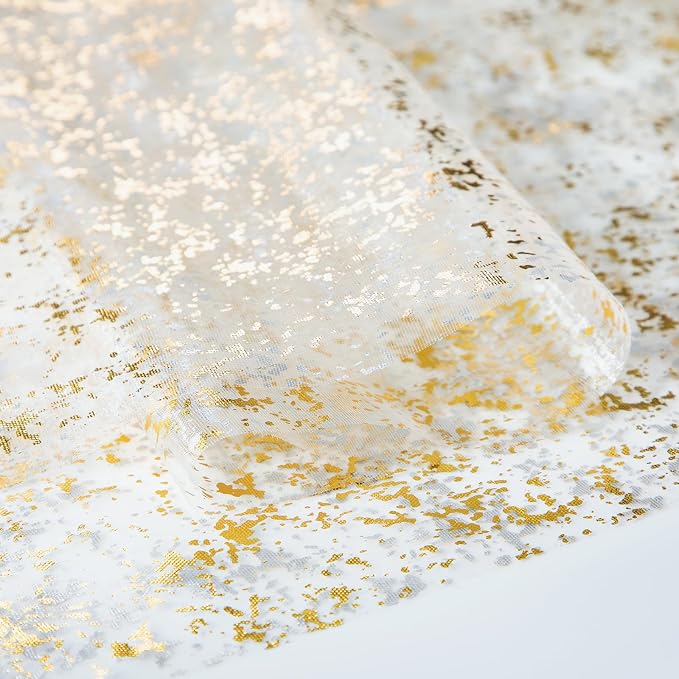 SiinvdaBZX White Gold Sheer Tulle Table Runner 120 Inch/10 Ft Long | Gauze - Image 5