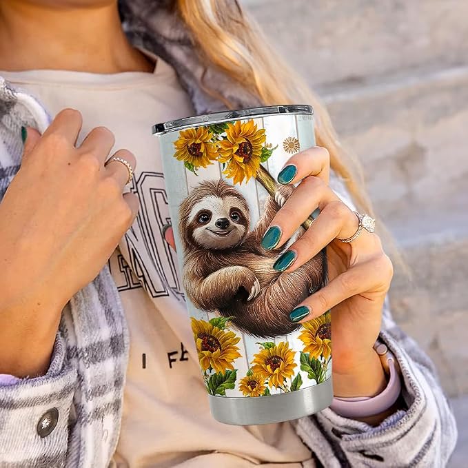 SANDJEST Sloth Tumbler 20oz Stainless Steel Insulated Coffee Travel Mug Cup - Image 6