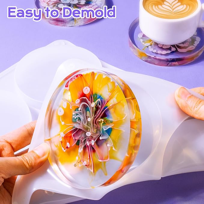 HeyClear Silicone Molds for Resin Coasters 6-Cavity Round Epoxy Resin Molds | - Image 5