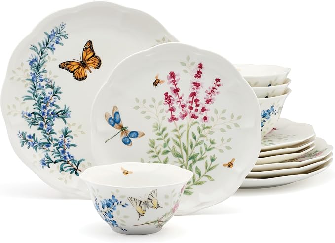 Lenox Butterfly Meadow Herbs Porcelain 12-Piece Dinnerware Set by Lenox