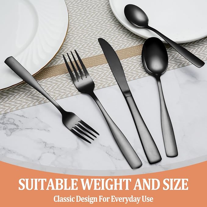 20 Pcs Black Silverware Set, Food-Grade Stainless Steel Flatware Set - Image 7
