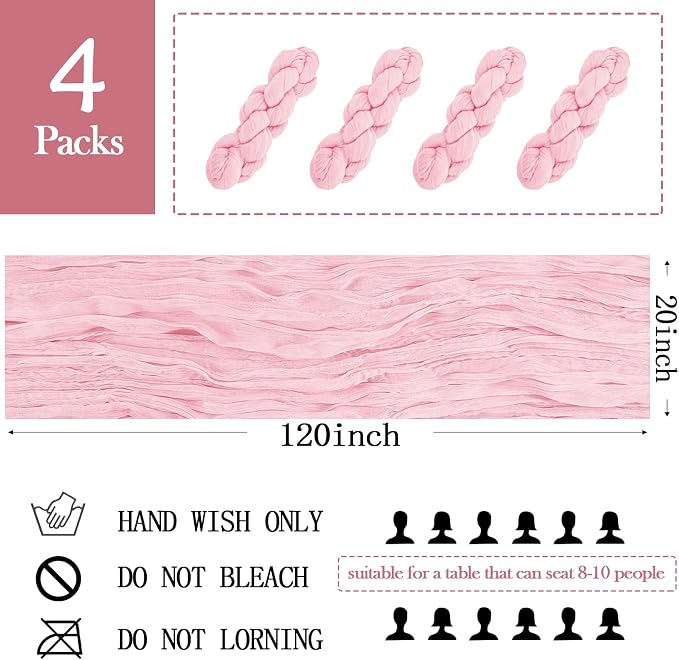 4 Pack Light Pink Cheesecloth Table Runner 20 x 120 inch Gauze Table Runners 10 - Image 2