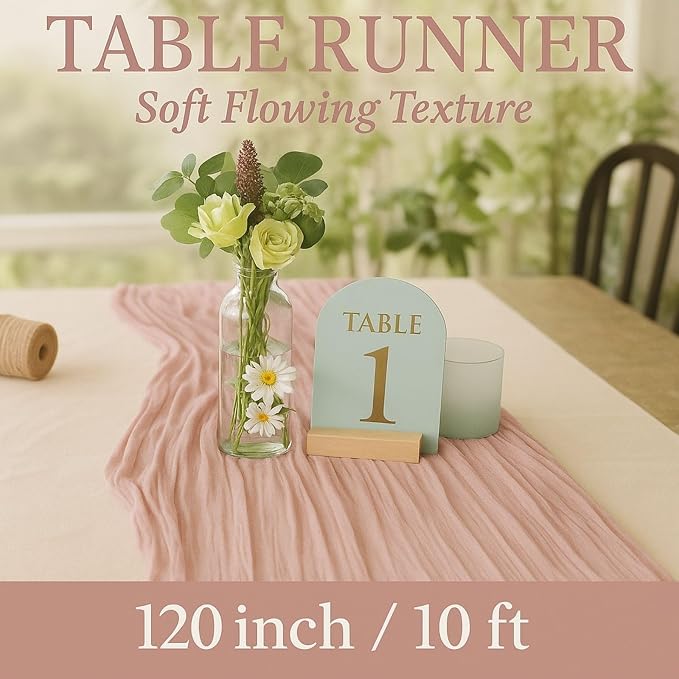6 Pack Dusty Pink 10FT Cheesecloth Table Runners –120 Inch Blush Gauze Boho - Image 2