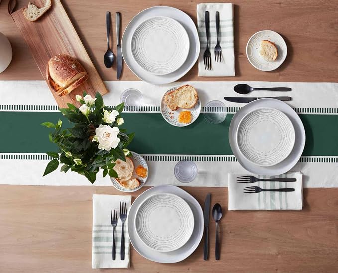 Green Stripes Table Runners 120 inches Long, Farmhouse Burlap Table Runner - Image 3
