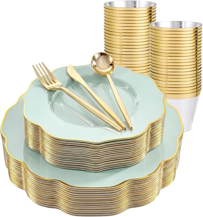 bUCLA 180PCS Green Plastic Plates by BUCLA