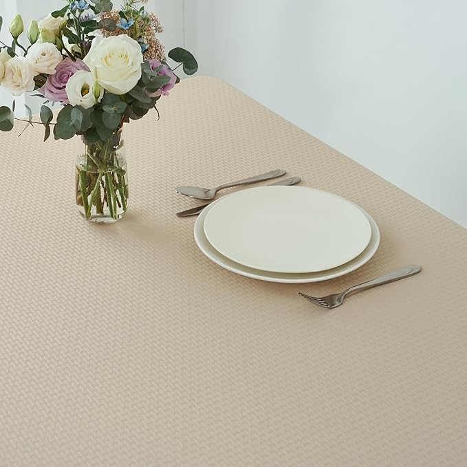 maxmill Square Jacquard Tablecloth Waterproof Spillproof Wrinkle Resistant Soft Weaved Design Table Cloth for Dinner and Party Washable Fabric Cover, Indoor and Outdoor Use, 60 x 60 Inch, Natural