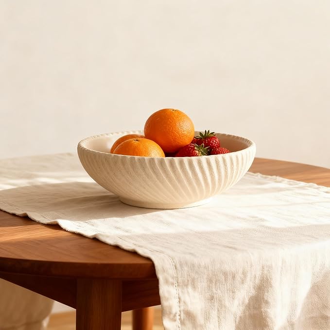 DOVDOV Beige Beveled Edge Decorative Bowl, Large Modern Fruit Bowl, Home Decor Bowl Suitable for Kitchen Countertops, Coffee Tables, or Entryway Tables, Minimalist Key-shaped Centerpiece Fruit Bowl.