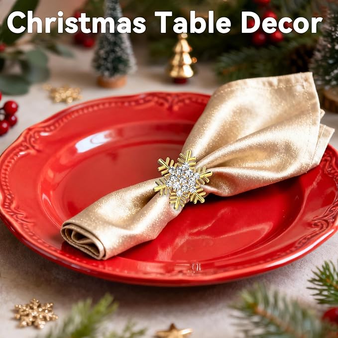 ZeeDix Christmas Gold Snowflake Napkin Rings Set of 24, Napkins Ring for Dinning Table - Rustic Dinner Tables Decoration for Wedding Receptions Christmas Thanksgiving Holiday Party Dinner Parties