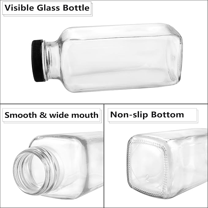 GUANENA 12 Pack Glass Drink Bottles, 12 OZ Vintage Square Water Bottles - Image 3