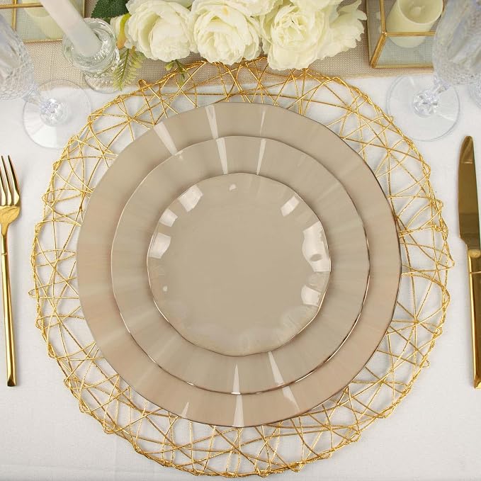 Efavormart 11" Dinner Plates – Set of 10 Plastic Taupe Round Disposable Plates - Image 2