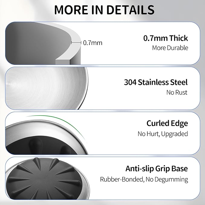 Elevated Cat Bowls, Separable Dishes for Solo Use, 304 Stainless Steel Raised Cats Plates for Wet Food, Extra Wide Shallow Design for Whisker Relief, Non-Slip Silicone Base Kitten Feeder, 2 Set