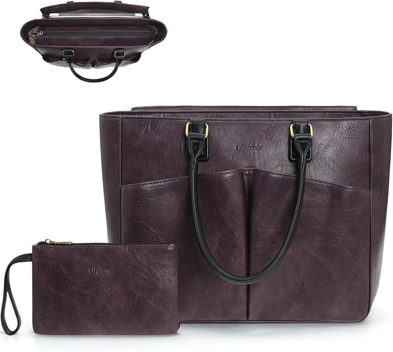 Laptop Tote Bag for Women, Leather Work Tote by Lifeamar