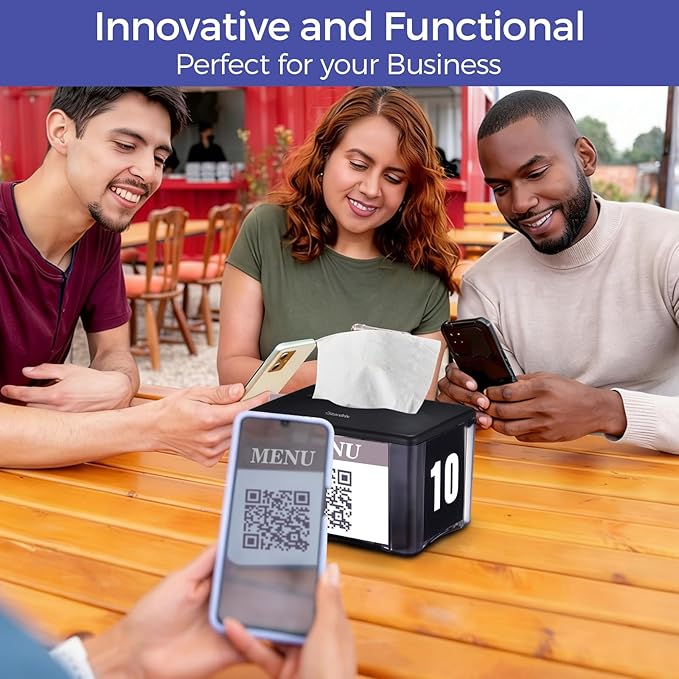 Interfold Tabletop Napkin Holder, Commercial Restaurant Napkin Dispenser with 4-Sided Marketing Insert Display, Easy-Access Black Napkin Dispenser for Counters & Tables