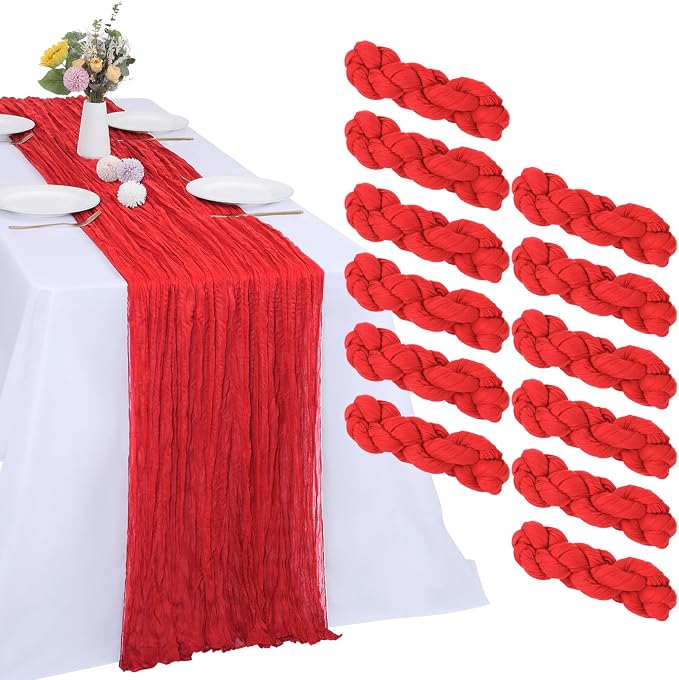 12 Pack Red Cheesecloth Table Runner 35 x 120 Inch | Boho Gauze Fabric by RestfulGlow