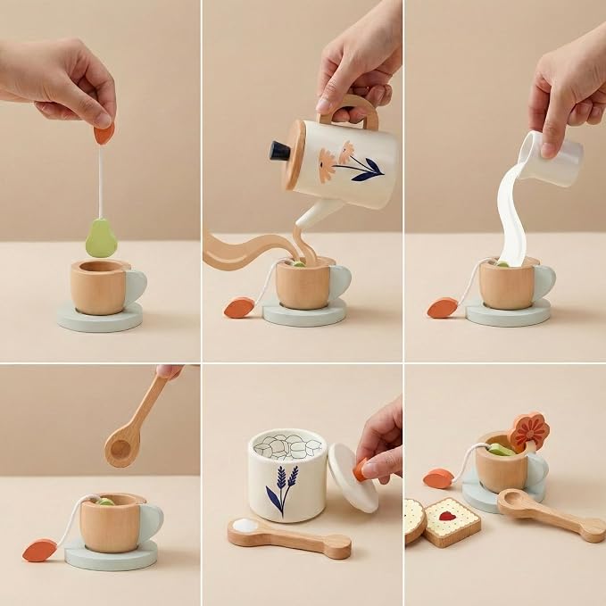 PairPear Wooden Tea Set for Kids, Toys Food Tea Party Set for Toddlers 3-5 | 19 - Image 4
