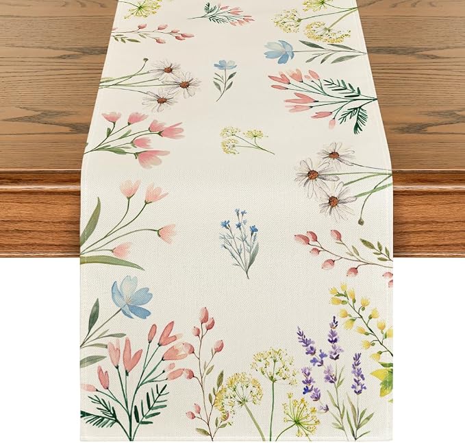 Artoid Mode Flowers Spring Table Runner, Seasonal Summer Fall Kitchen Dining by ArtoidMode
