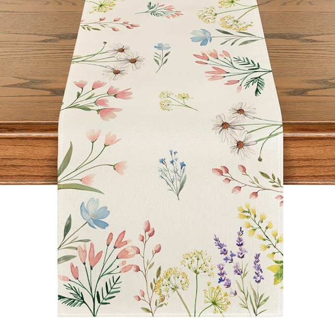 Artoid Mode Flowers Floral Summer Table Runner, Seasonal Spring Fall Kitchen by ArtoidMode