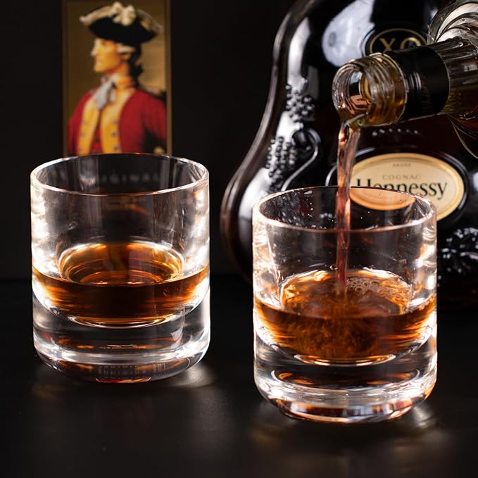 KAMMAK Crystal Whiskey Glasses Set of 2, 6.76oz Old Fashioned Glasses Stemless, Hand Blown White Cocktail Glasses, Engagement Gifts for Couples, Women, Men